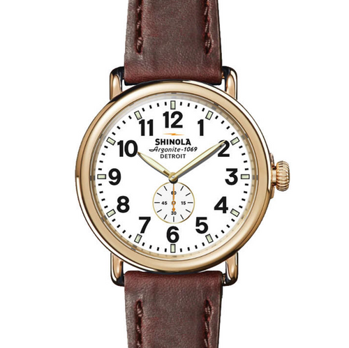 Runwell - White - 47mm - Teak Leather Strap 